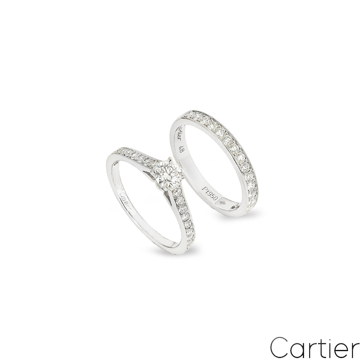 Cartier Platinum Round Brilliant Cut Diamond Solitaire 1895 Bridal Set 0.31ct D/VVS2